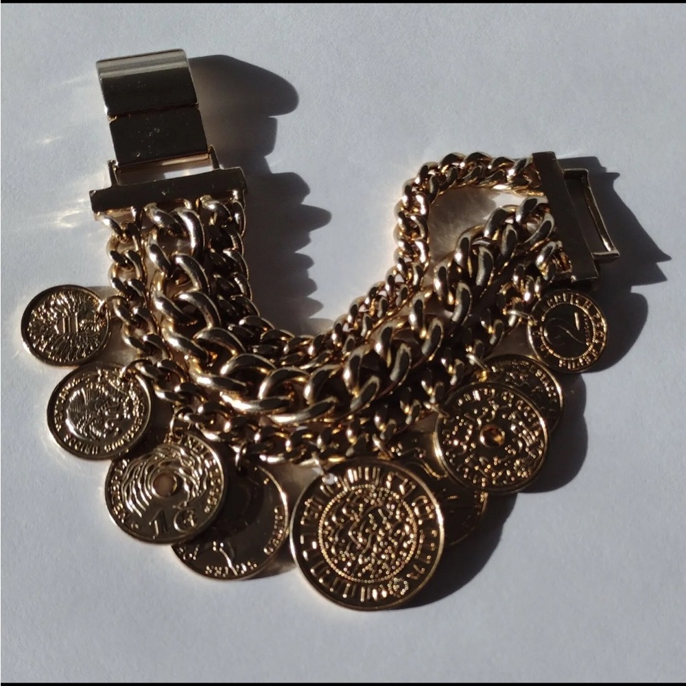 BCBGMAXAZRIA gold coin chain bracelet